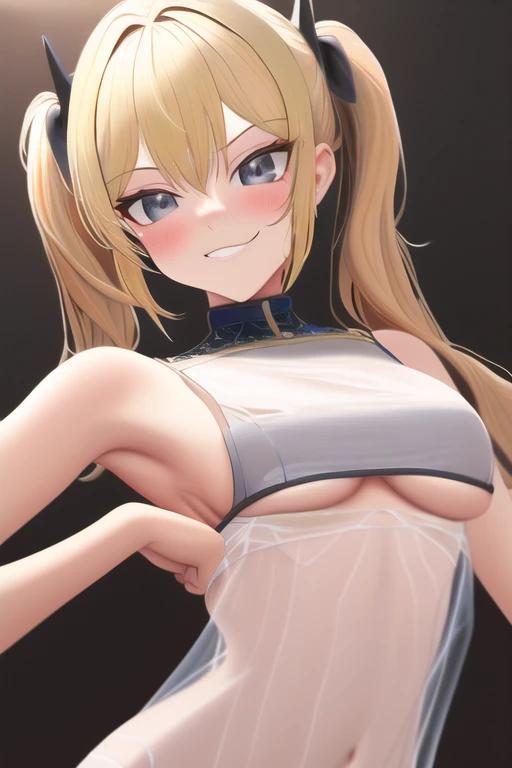 [NovelAI] Twin tails Small breasts Grinning Oil painting Under boob Masterpiece See-through [Illustration]